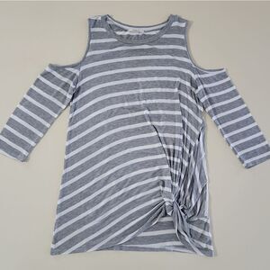 Twenty Ten Women's Gray Stripe Cold Shoulder Pullover Knotted Tunic Top